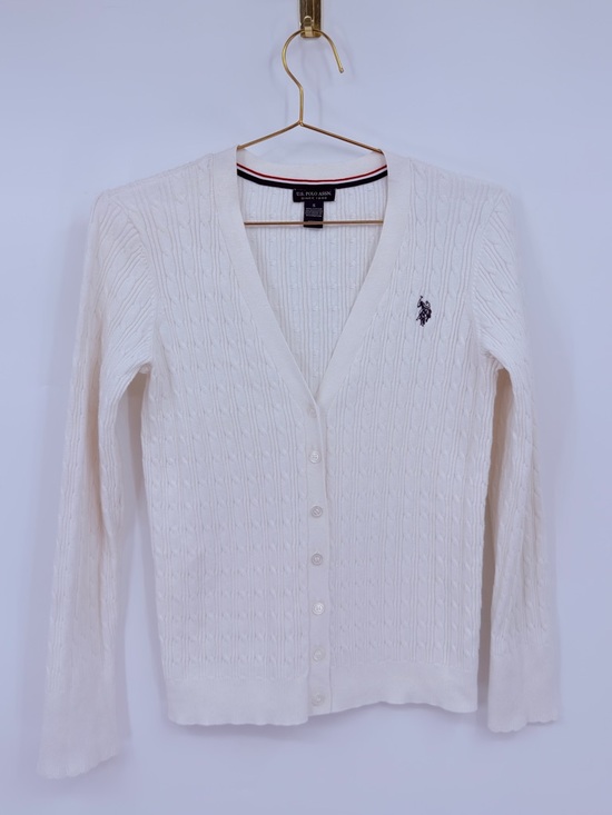 U.S. Polo Assn. Sweaters - U.S. Polo Assn White Cable Knit Cardigan Small Preppy Classic Button Front